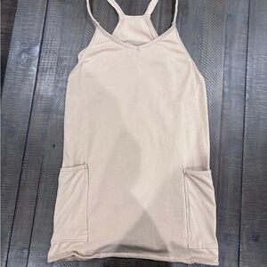 Beige Cotton Athleisure dress with built- shorts and Pockets